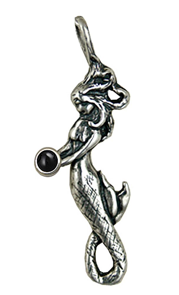 Sterling Silver Little Mermaid Pendant With Black Onyx